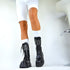 SCHWARZE PUNK GOTHIC DAMENSTIEFEL MIT NIEDRIGEM ABSATZ UND PROFILSOHLE – PLATEAU BIKER BOOTS